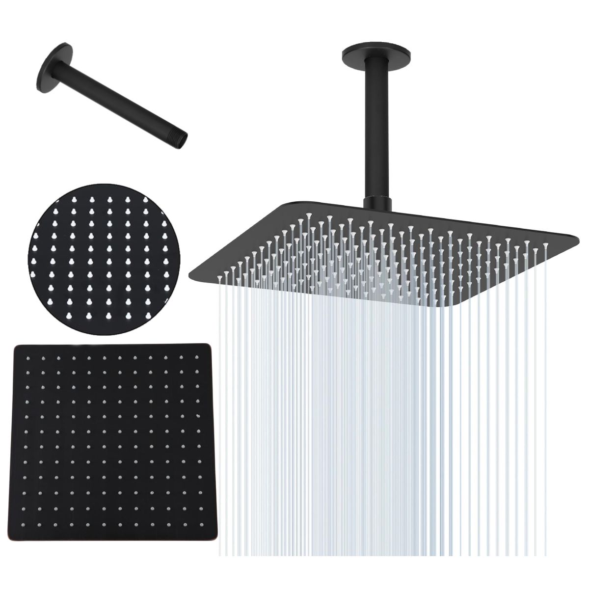 GENERICO - Regadera Ducha Piatto Negra 25cm Acabado Mate-tubo Techo