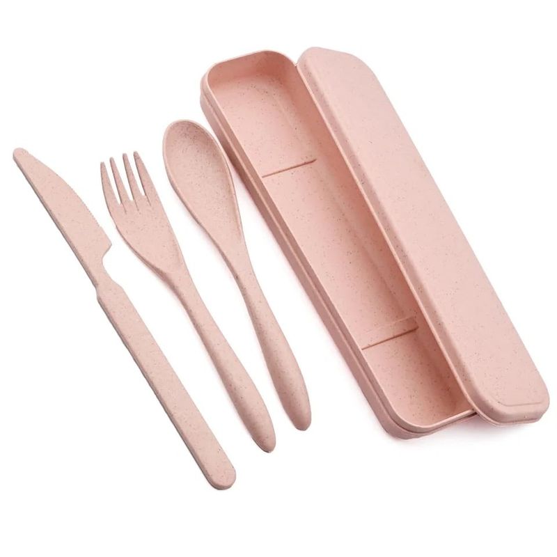 GENERICO - Set De Cubiertos Reutilizables - Fibra De Trigo - Ecológicos ROSA
