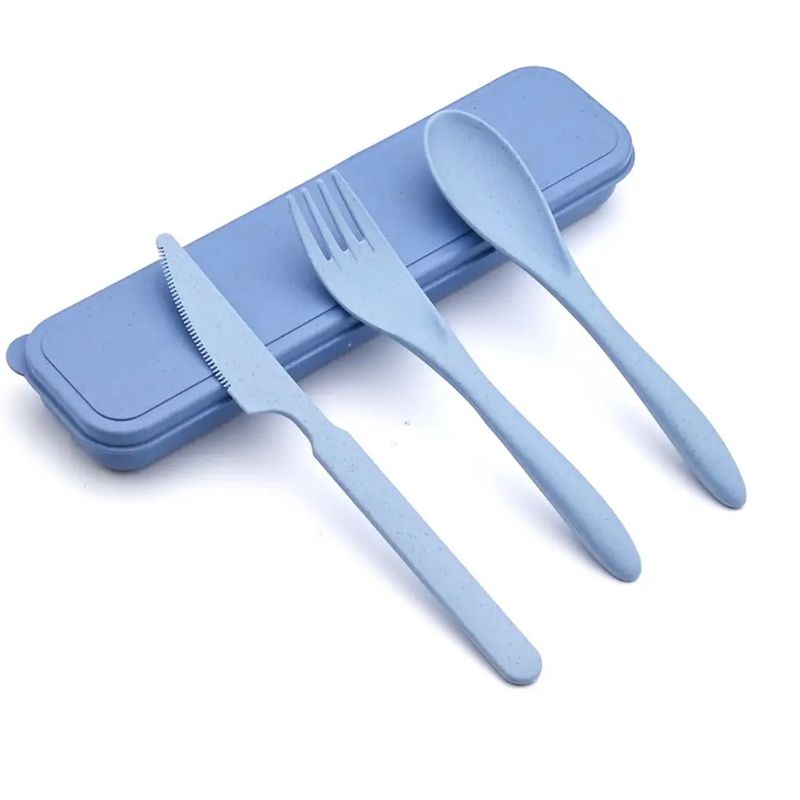 GENERICO - Set De Cubiertos Reutilizables - Fibra De Trigo - Ecológicos  AZUL