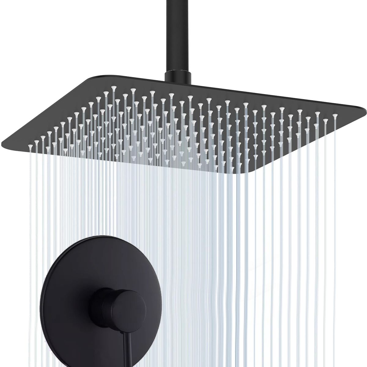 GENERICO - Kit Regadera Ducha Piatto 25cm Negro Mate A Techo Mezclador
