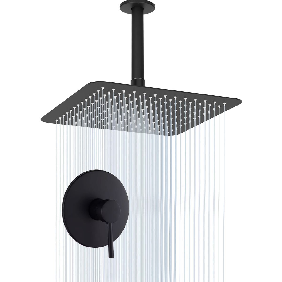 GENERICO - Kit Regadera Ducha Piatto 25cm Negro Mate A Techo Mezclador