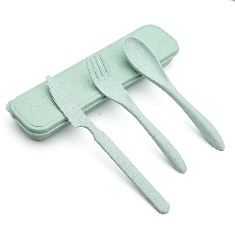 GENERICO - Set De Cubiertos Reutilizables - Fibra De Trigo - Ecológicos VERDE
