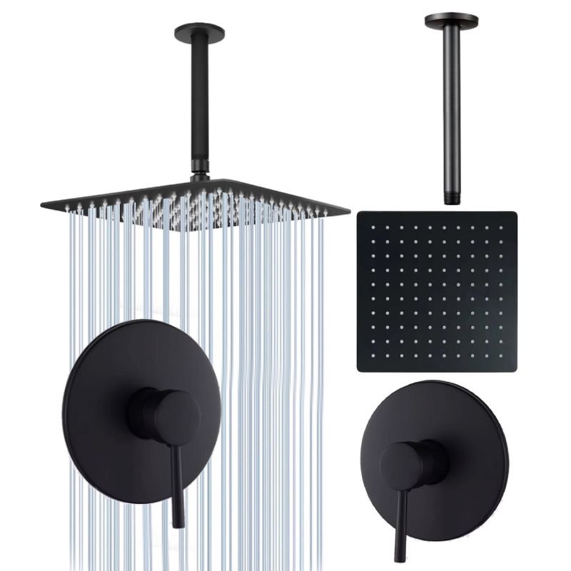 GENERICO - Kit Regadera Ducha Piatto 20cm Negro Mate A Techo Mezclador