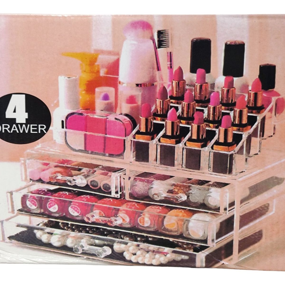 GENERICO - Organizador Caja Maquillaje Cosmeticos X3 Cajones X1 Exhibid