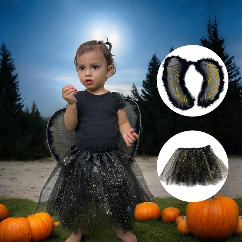 COMPRALOENCASA COM - Disfraz Ángel Negro Alas Tutú Halloween Niña Fiesta OF-1487