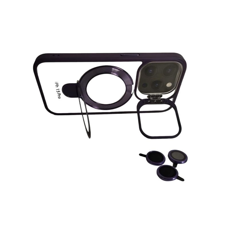 PYX - Estuche Compatible iPhone 15 Pro Soporte Duo Kit Lentes Morado