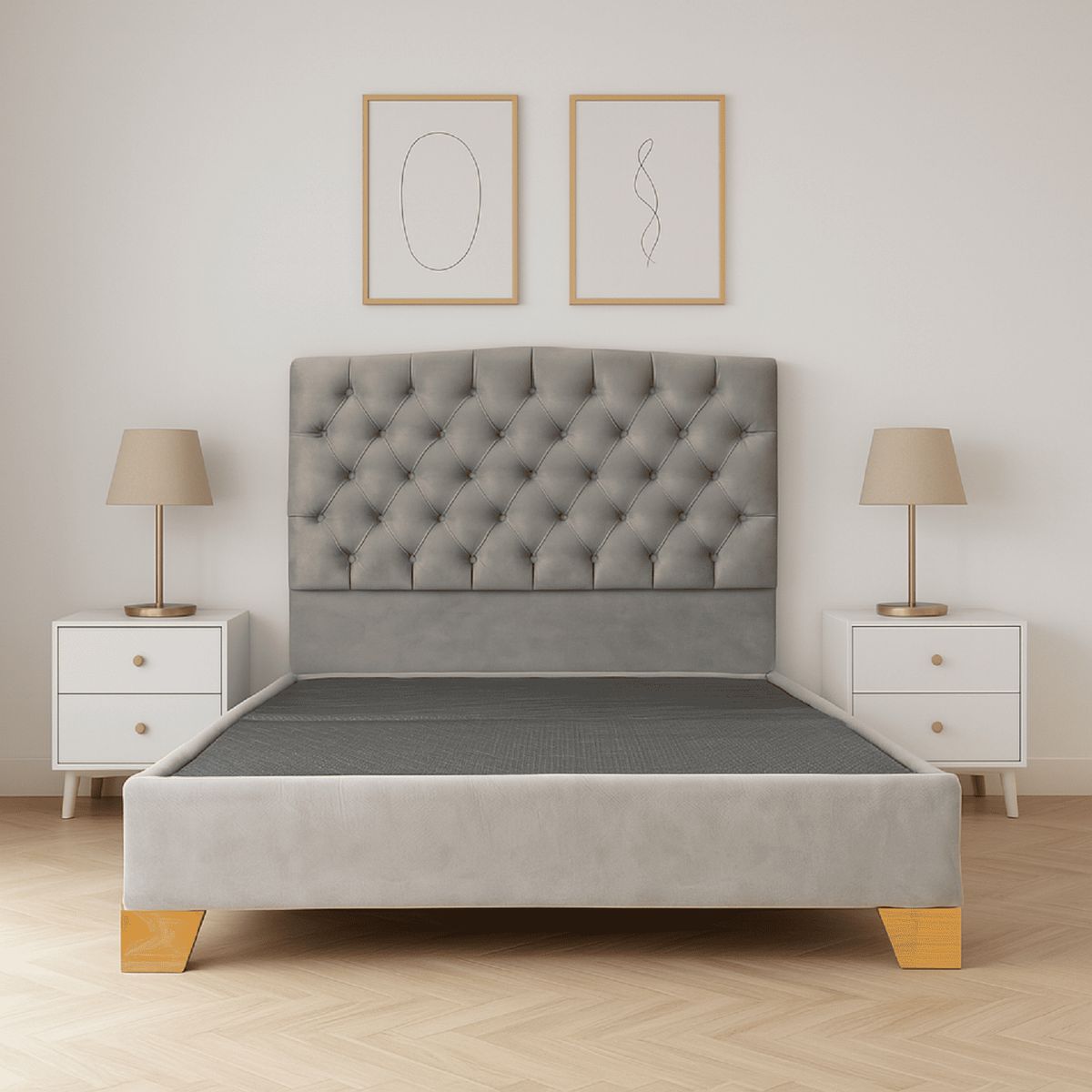 ESTILO Y CONFORT - Basecama con Cabecero Capitoneado Gris 160 queen