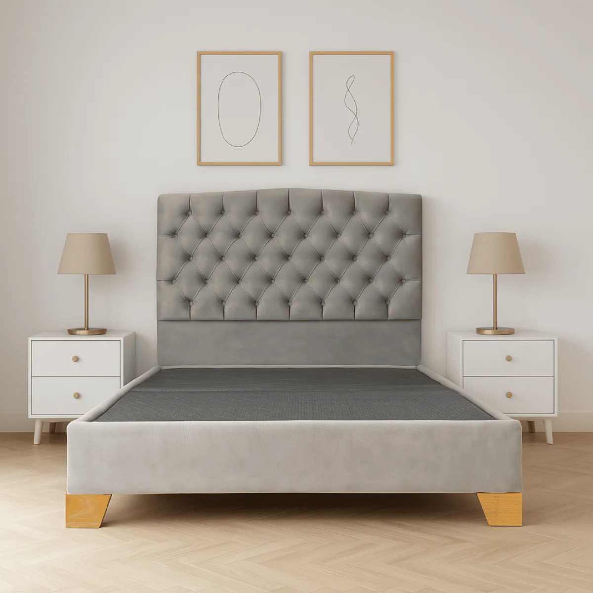 ESTILO Y CONFORT - Basecama con Cabecero Capitoneado Gris 160 queen