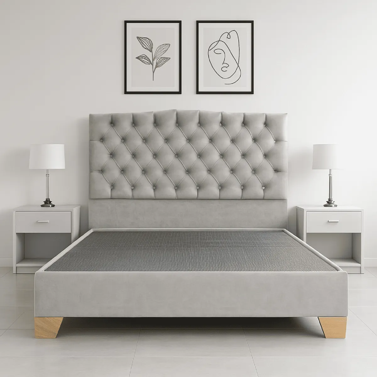 ESTILO Y CONFORT - Basecama con Cabecero Capitoneado Gris 160 queen