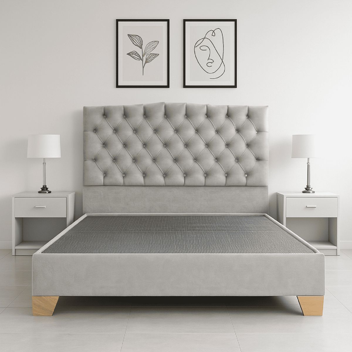 ESTILO Y CONFORT - Basecama con Cabecero Capitoneado Gris 140 doble