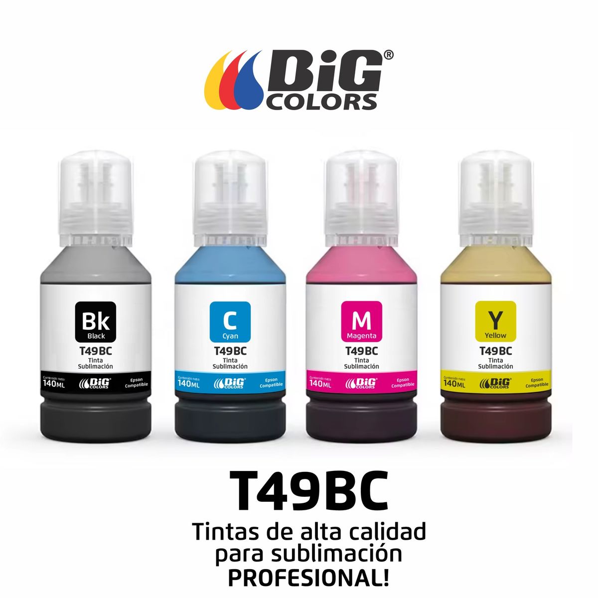 BIG COLORS - TINTAS BIG COLORS T49BC SUBLIMACION PRO COMPATIBLE EPSON F170 COMBO 4 X 140ML