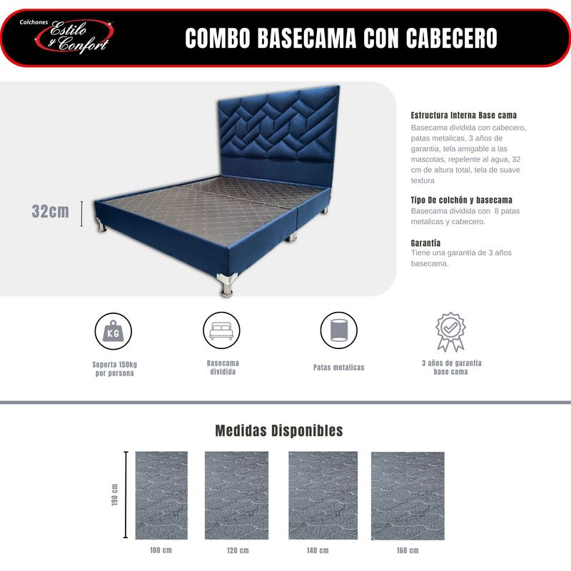 ESTILO Y CONFORT - Basecama con Cabecero Atlanta Azul 140 doble