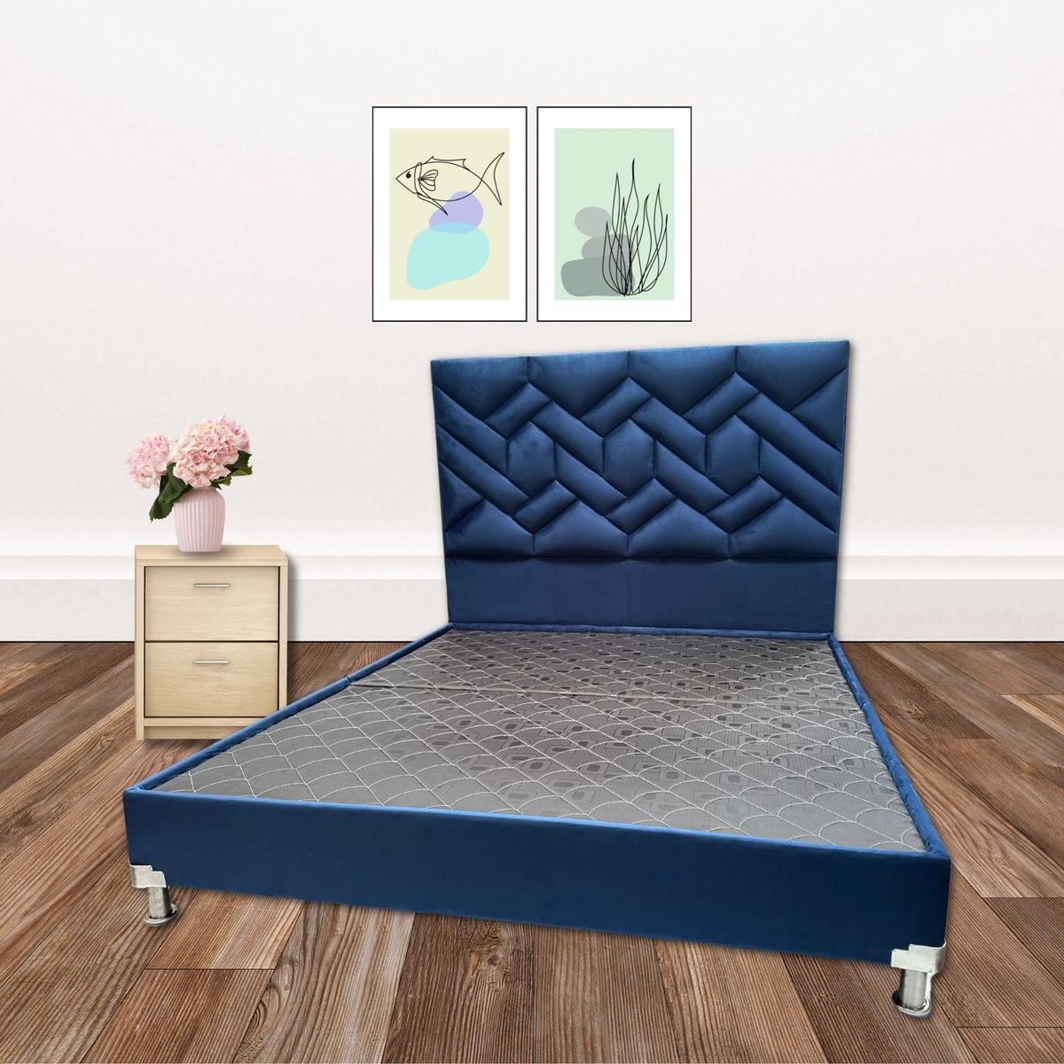 ESTILO Y CONFORT - Basecama con Cabecero Atlanta Azul 140 doble
