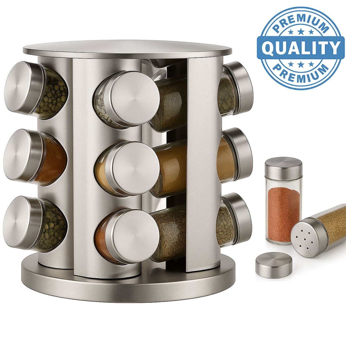 ONE PIXEL - Condimentero Giratorio Para Especias Organizador Vidrio 12 Frascos