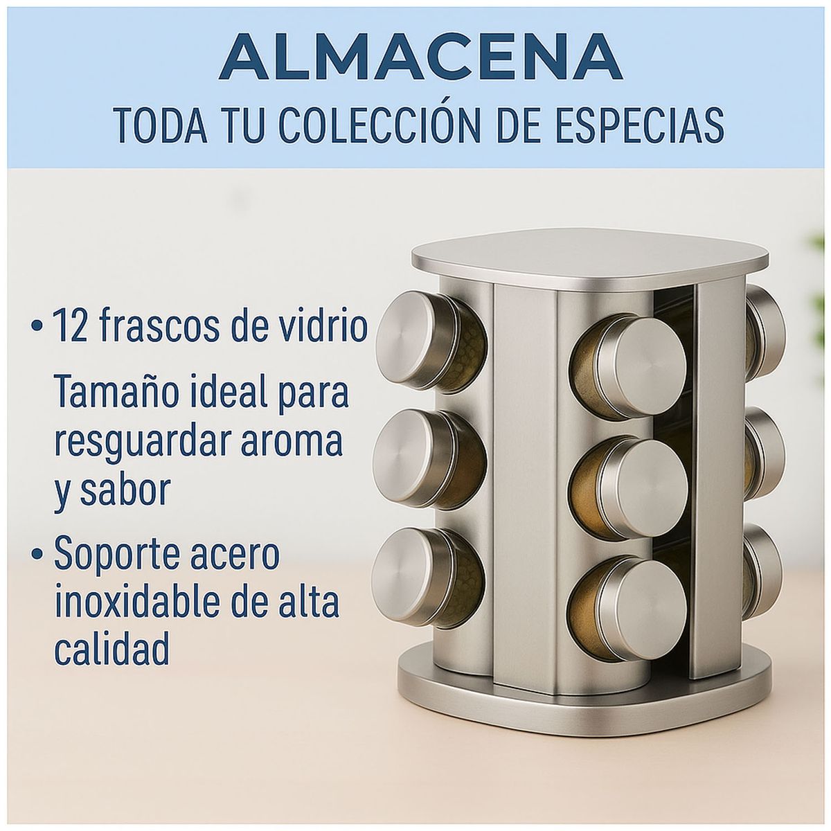 ONE PIXEL - Condimentero Giratorio Para Especias Organizador Vidrio 12 Frascos