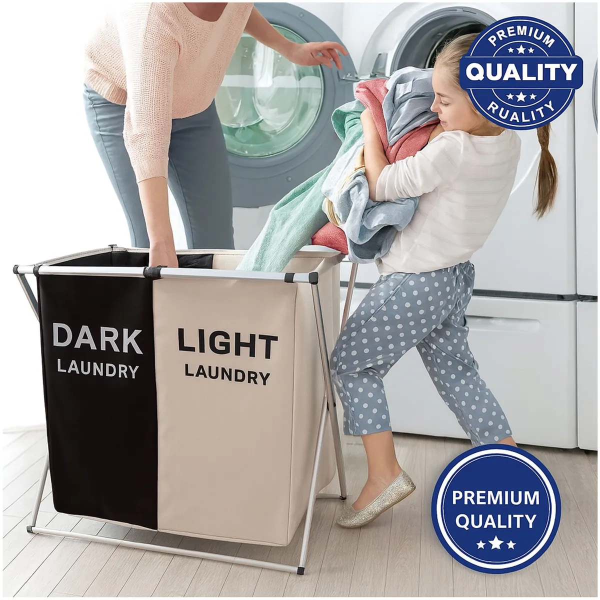 ONE PIXEL - Cesto Para Ropa Sucia Canasto 2 Divisiones Plegable Hasta 20 Kg