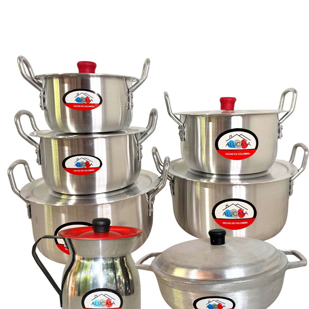 GENERICO - COMBO OLLAS X 5 OREJA DE ALUMINIO +CALDERO 24CM Y JARRA 2 LITROS