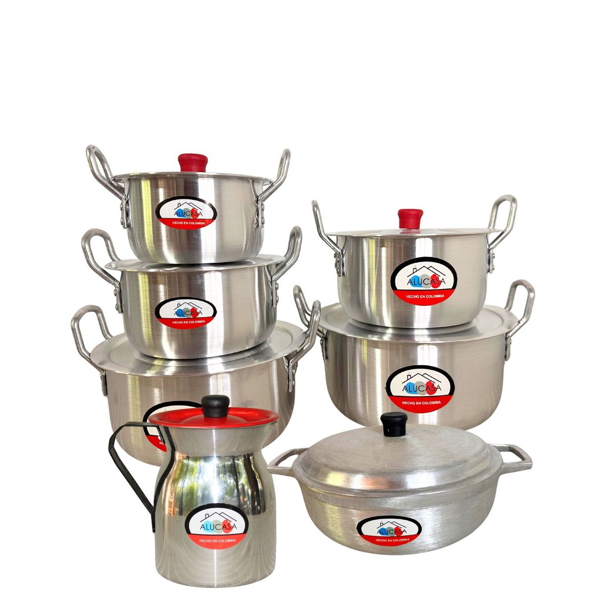 GENERICO - COMBO OLLAS X 5 OREJA DE ALUMINIO +CALDERO 24CM Y JARRA 2 LITROS