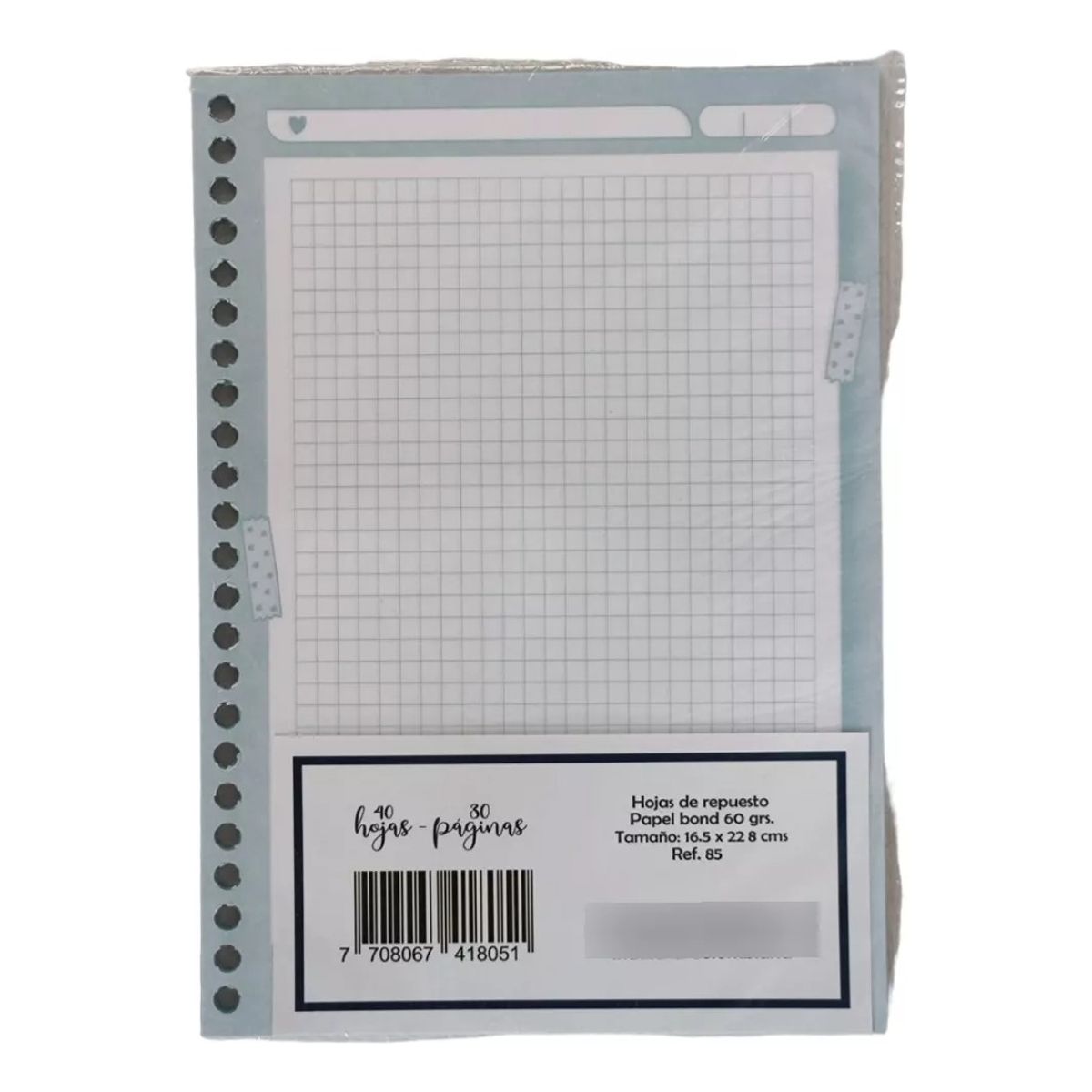 GENERICO - Repuesto X80 Hojas Cuaderno Agenda Cuadriculado Espiral Kit