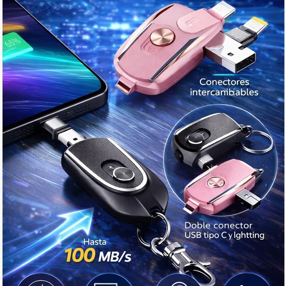 GENERICO - Power Bank Portátil 1200 mAh Tipo Llavero