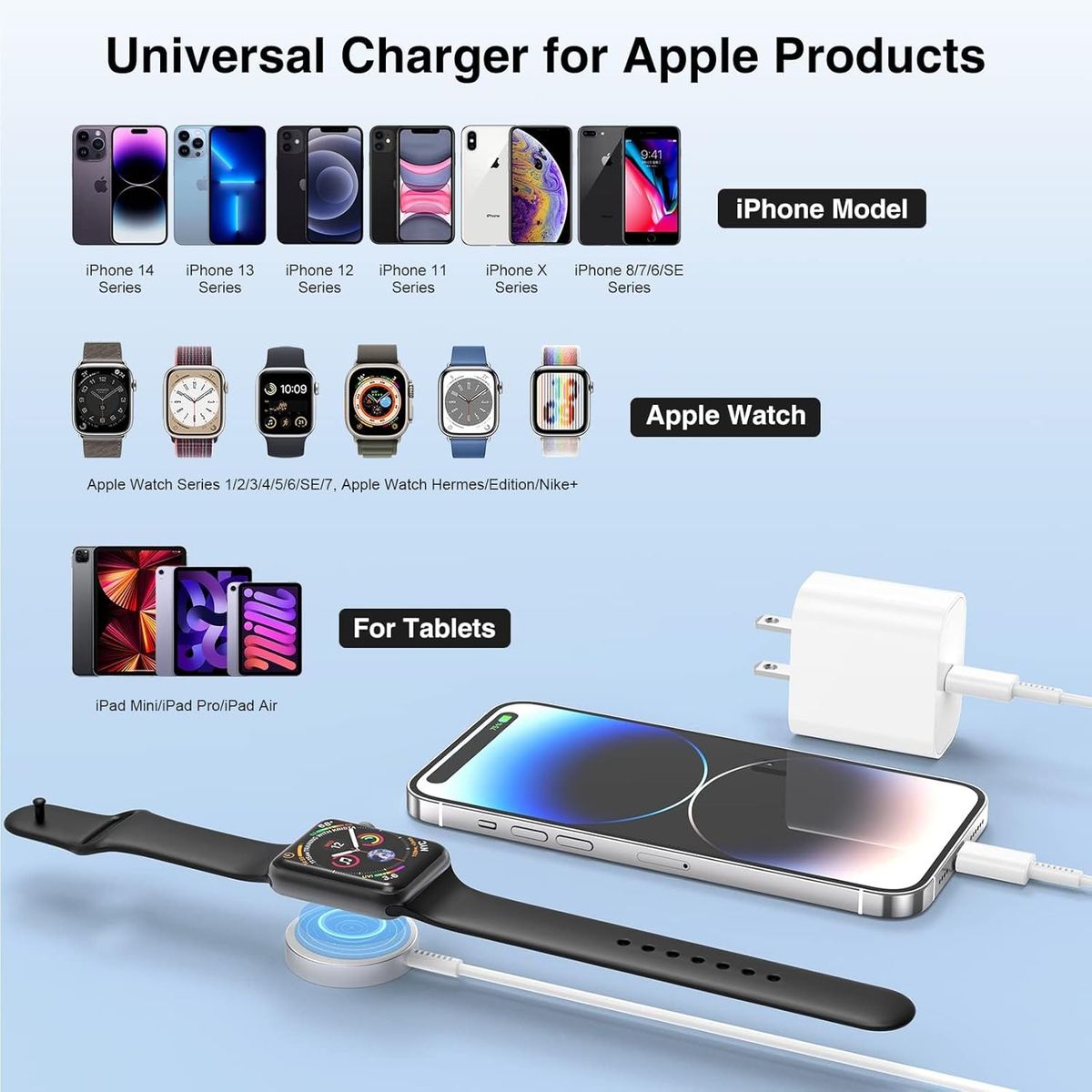 GENERICO - Cargador para Apple Watch 2 en 1 iPhone iWatch cable usb  tipo c