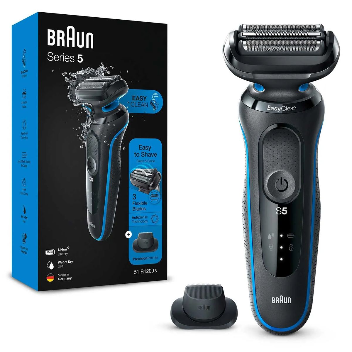 BRAUN - Afeitadora Braun Serie 5 Lavable Recargable Patillero 3 Cuchillas