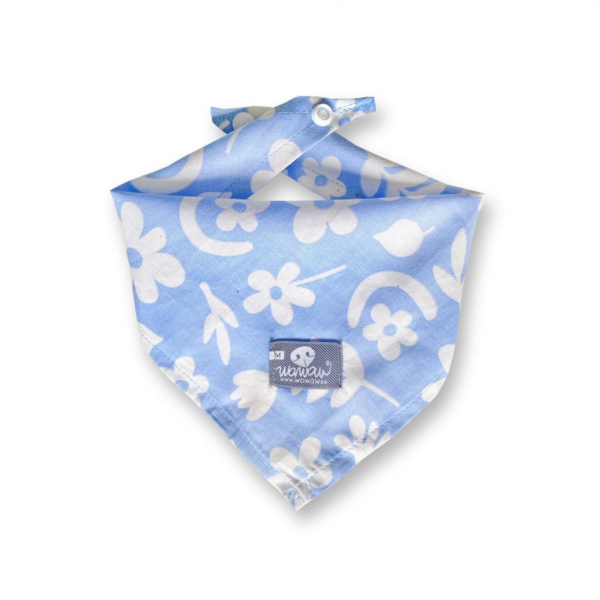 WAWAW - Pañoleta para perro talla XL azul flores y hojas blancas Wawaw