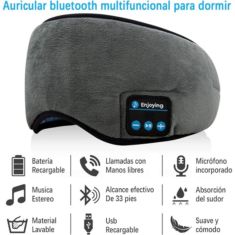 "Máscara Para Dormir Antifaz Con Auriculares Bluetooth 5.0 GRIS"