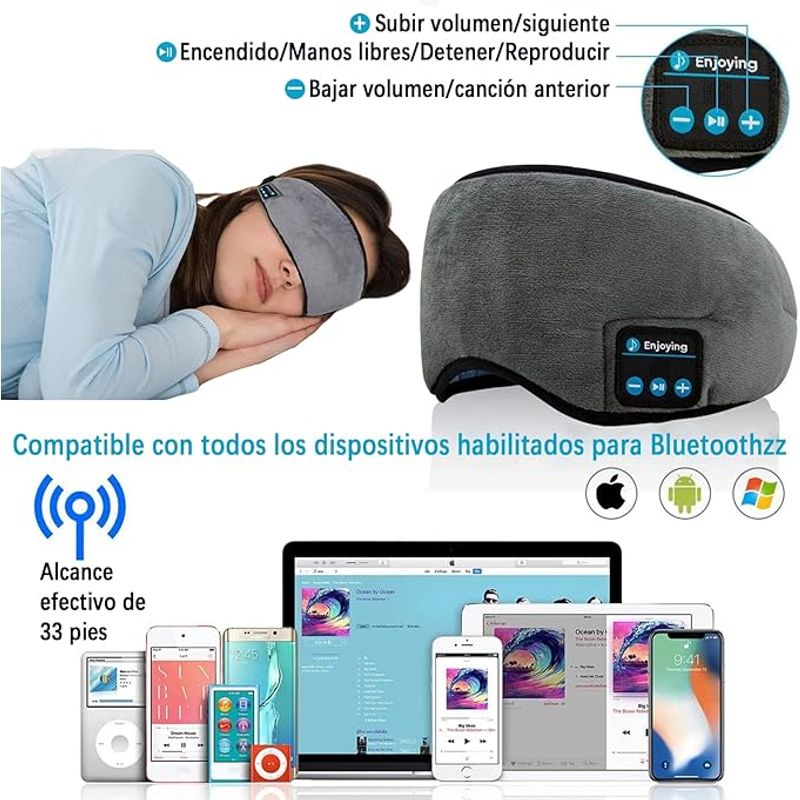 Máscara Para Dormir Antifaz Con Auriculares Bluetooth 5.0 GRIS GENERICO |  falabella.com