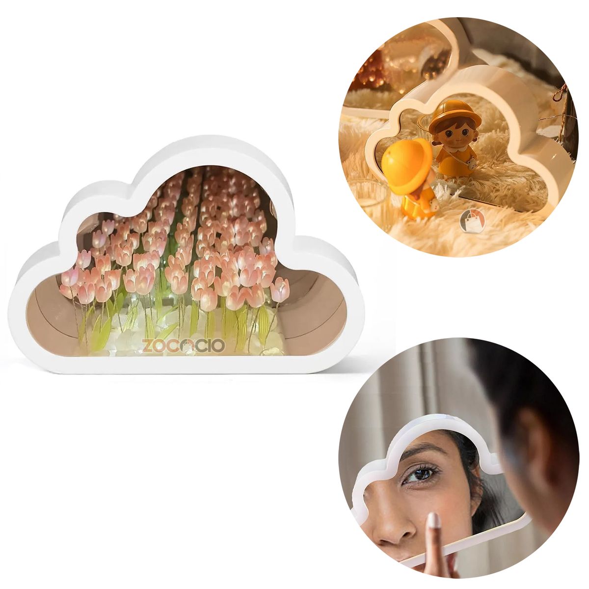 ZOCOCIO - Lampara Nube Con Espejo De Tulipanes Infinitos Lampara Noche