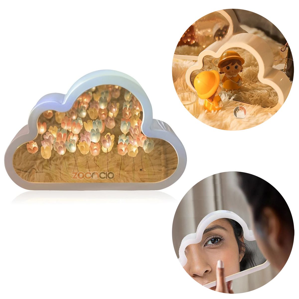 ZOCOCIO - Lampara Nube Con Espejo De Tulipanes Infinitos Lampara Noche