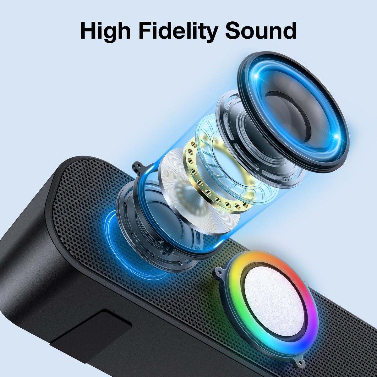 1HORA - Bocina Inalámbrica Barra De Sonido RGB BT USB BOC241 1Hora