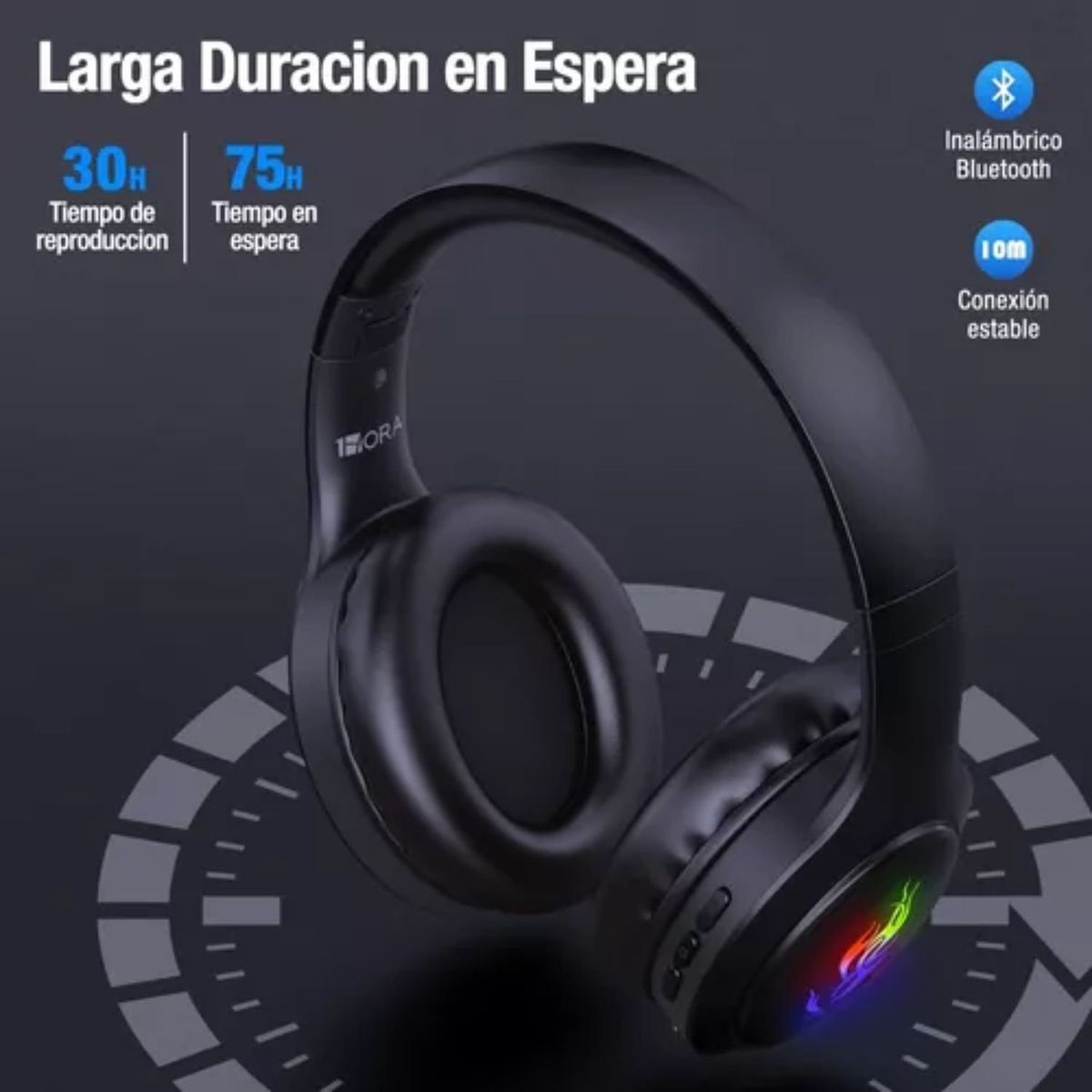 1HORA - Audífonos Gamer Diadema Bluetooth AUT202