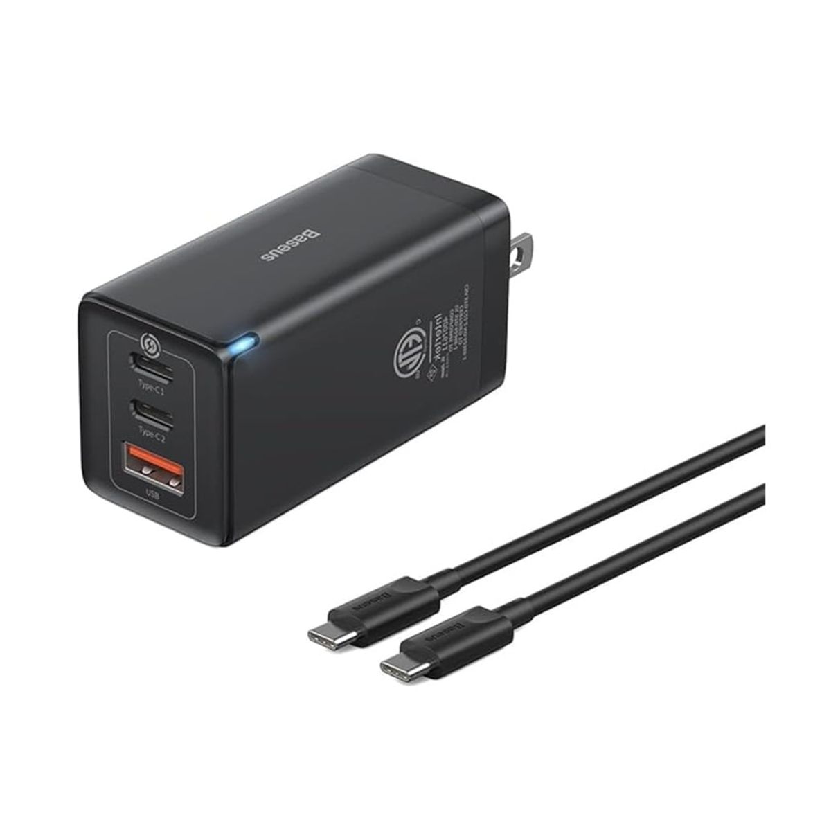 BASEUS - Cargador Usb Tipo C De 65w Baseus Con Tres Puertos Negro