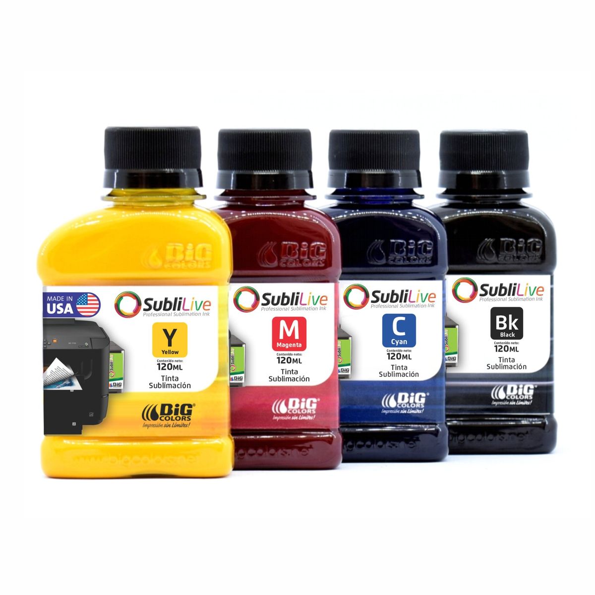 BIG COLORS - TINTAS BIG COLORS SUBLIMACION MADE IN USA - COMPATIBLE EPSON F170 COMBO 4X 120ML