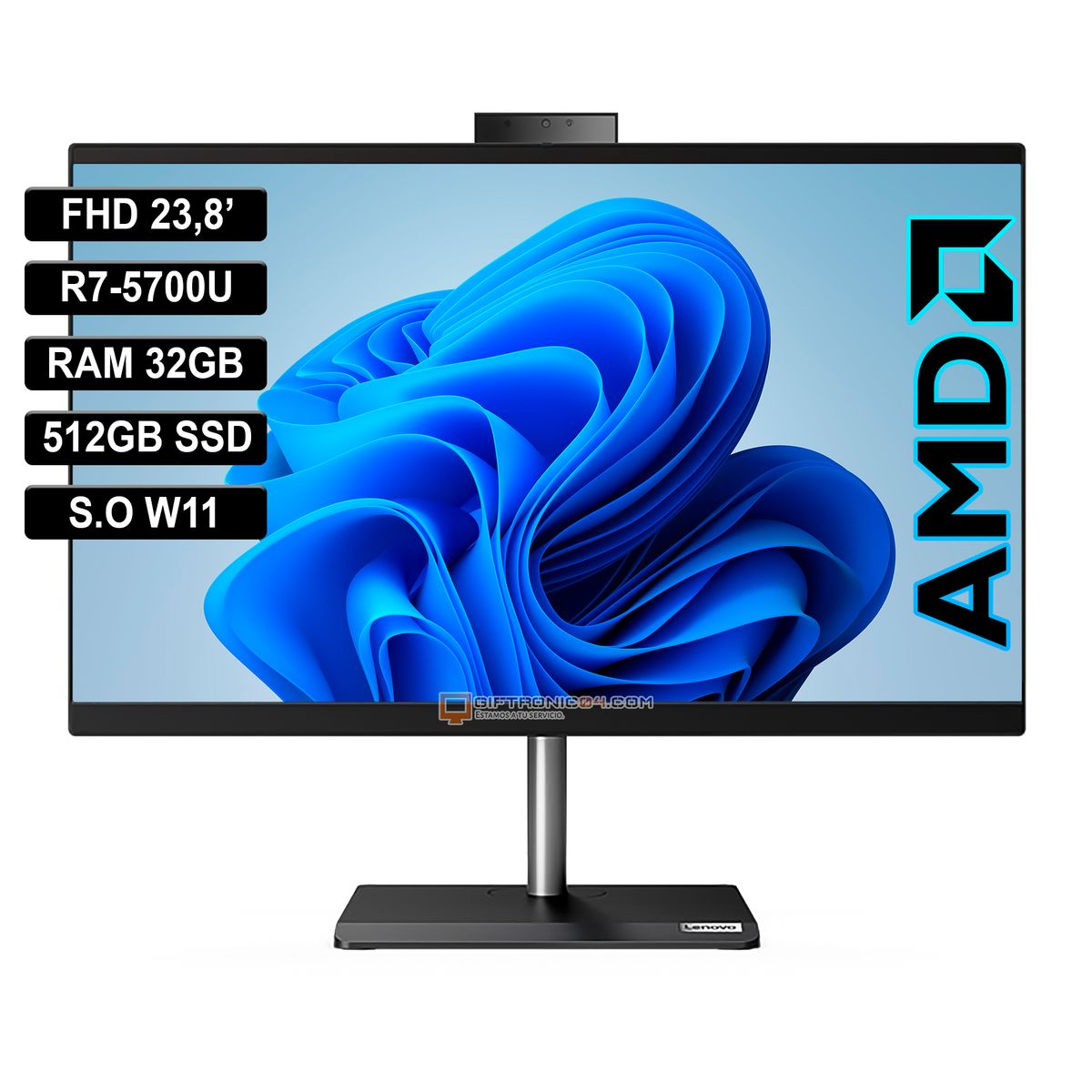 LENOVO - AIO LENOVO 238″ FHD AMD R7-5700U RAM 32GB 512GB SSD Black