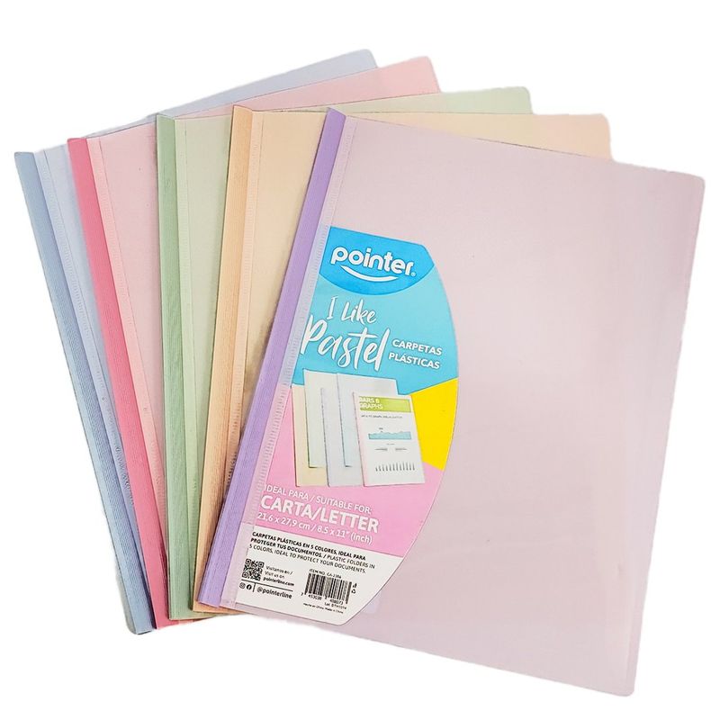 POINTER - Carpeta Pointer Plástica De Bisel Carta Paq X5 Tonos Pastel