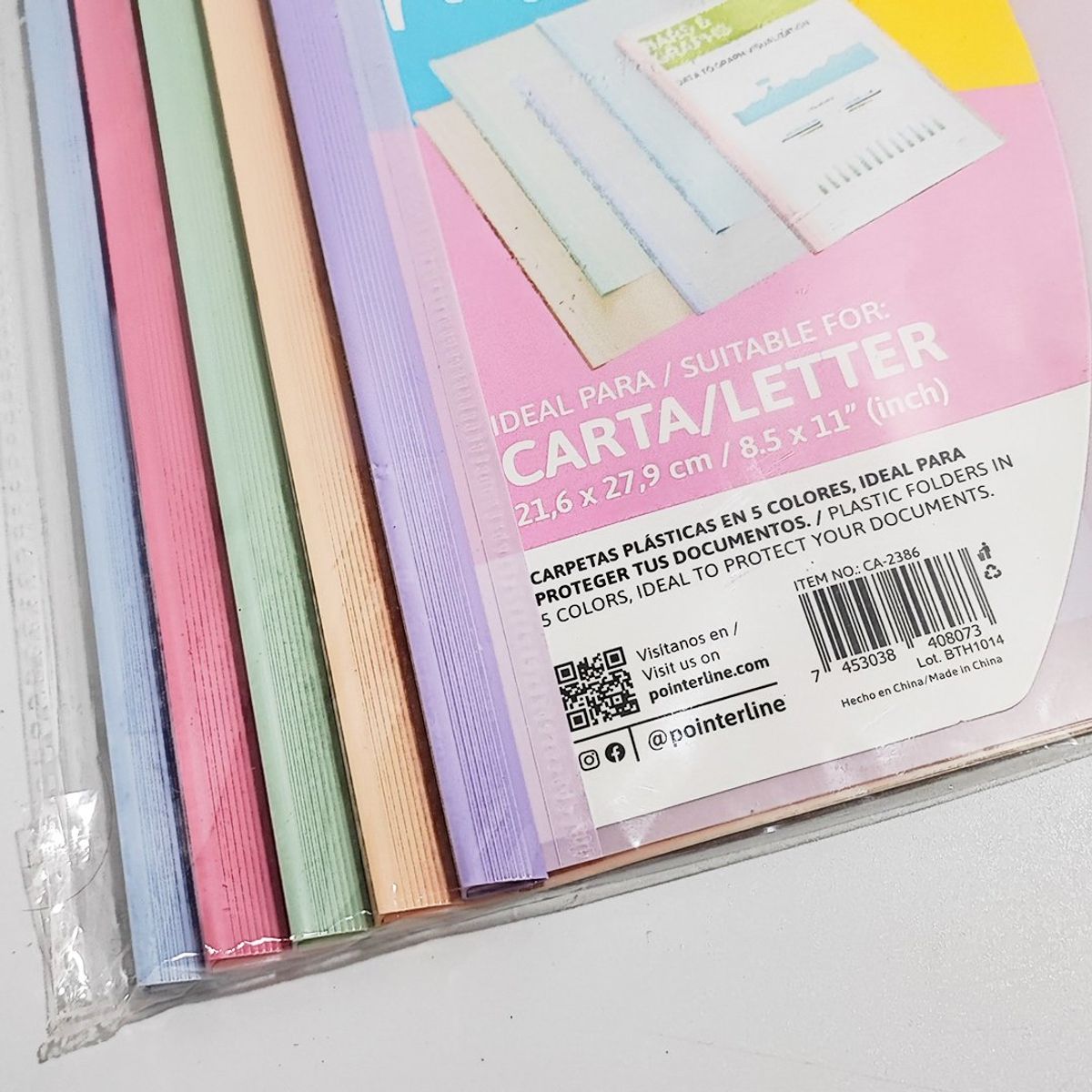 POINTER - Carpeta Pointer Plástica De Bisel Carta Paq X5 Tonos Pastel