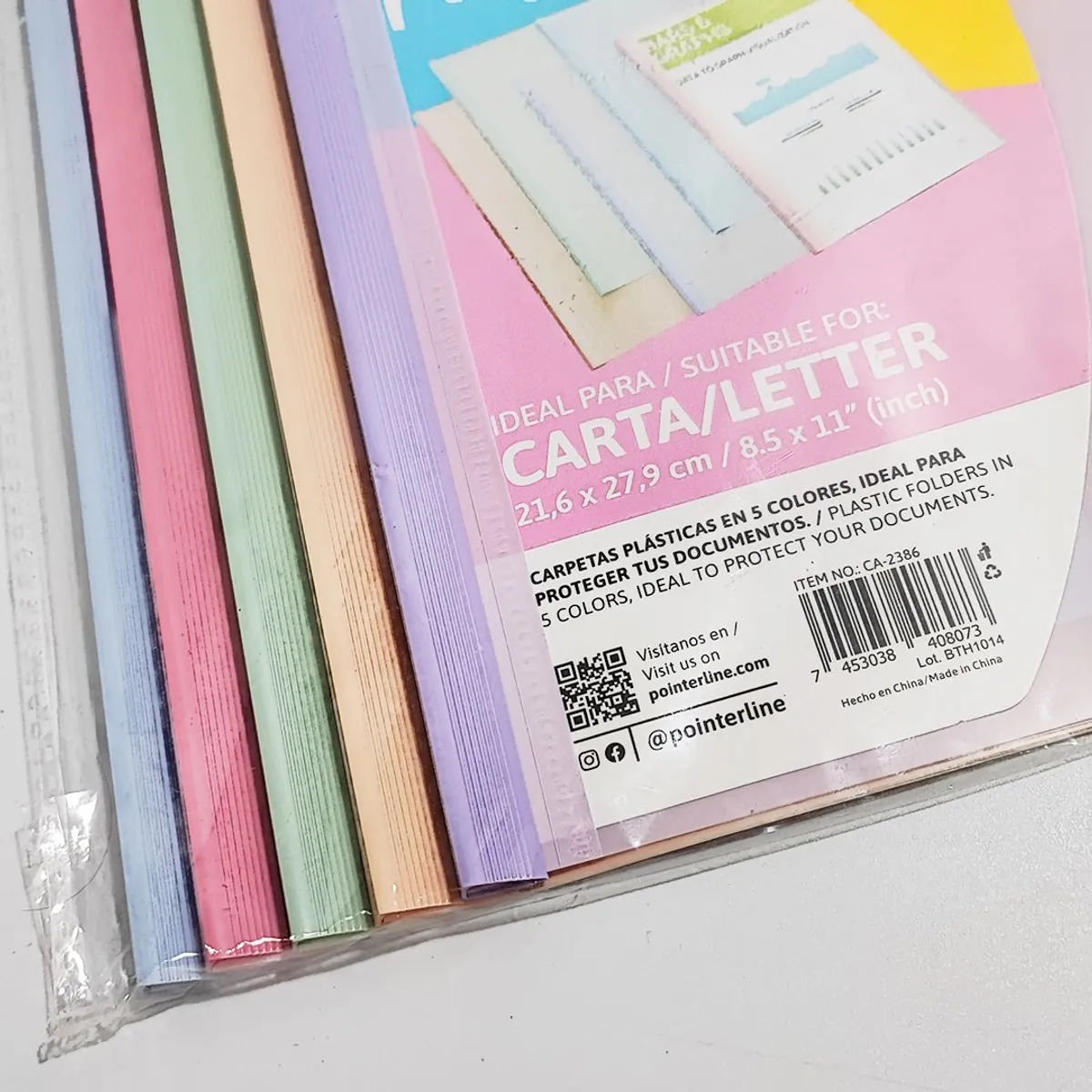 POINTER - Carpeta Pointer Plástica de Bisel Carta Paq X5 Tonos Pastel