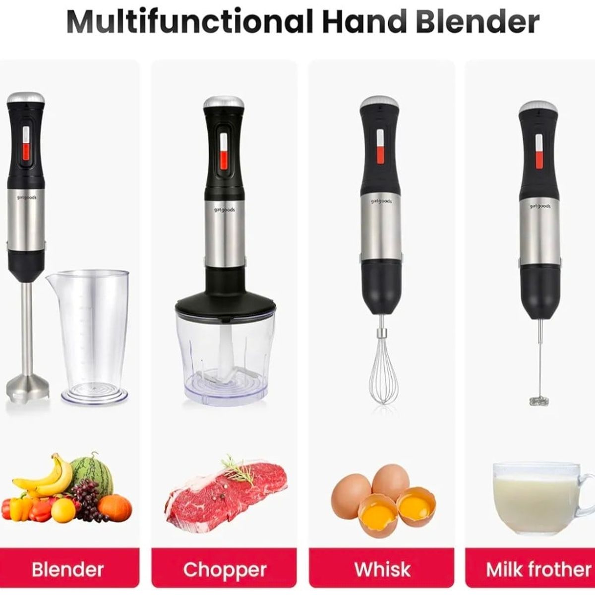 FULL FRESH - Licuadora inmersion 4 en 1 potente 1000 watts