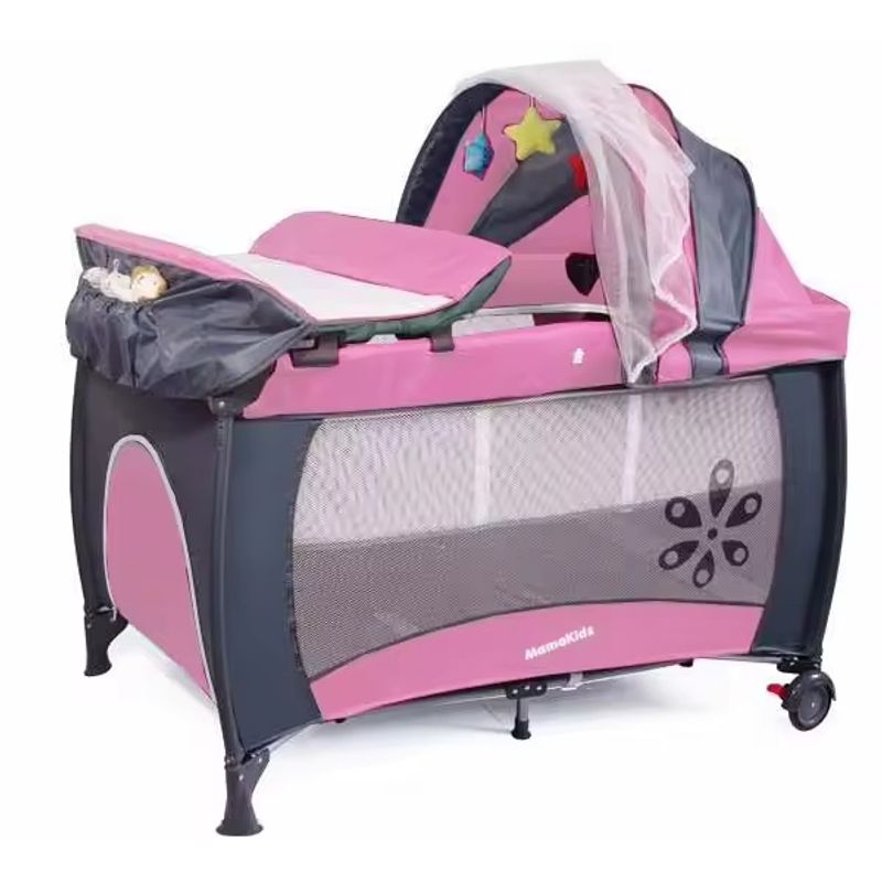 KIDSHOP - Cuna Corral Camping Plegable Toldillo Cambiador S12-7 Rosado