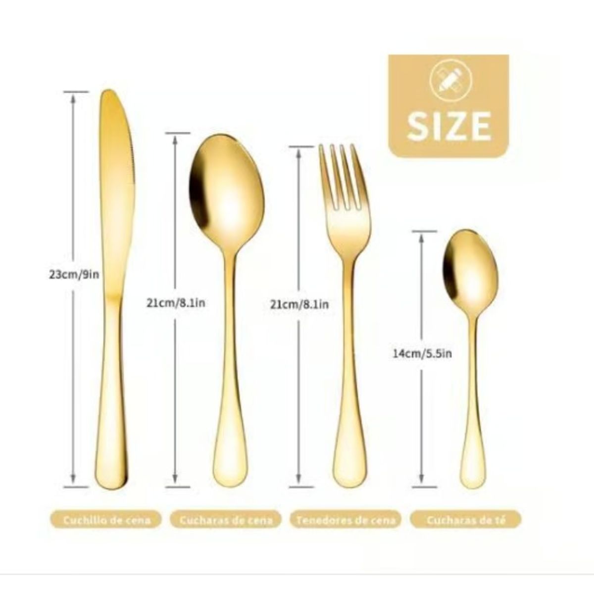 BEHOME - Juego de Cubiertos Set 24 Piezas Acero Inoxidable Dorado