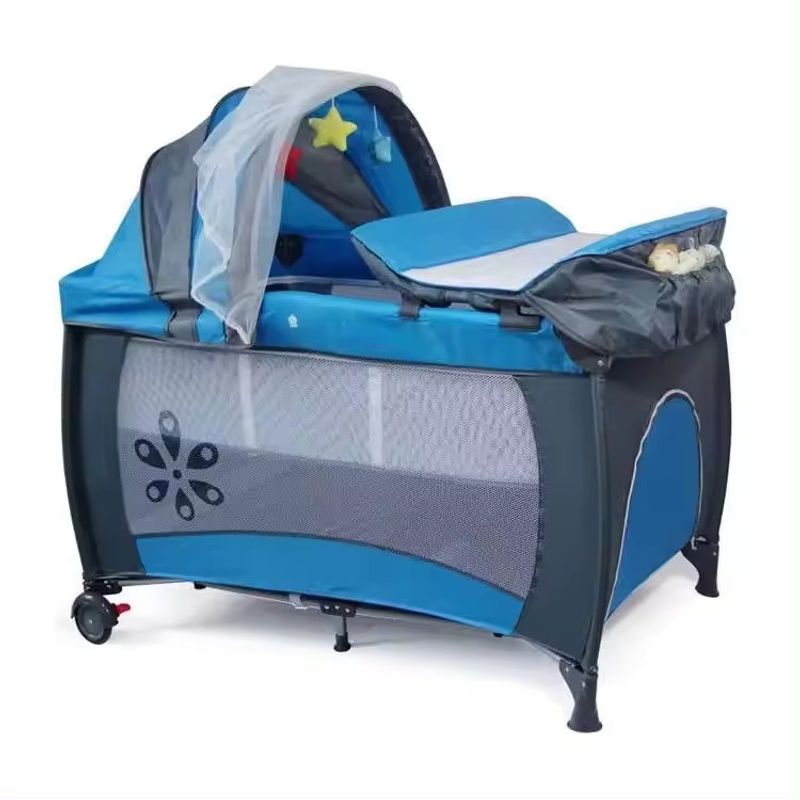 KIDSHOP - Cuna Corral Camping Plegable Toldillo Cambiador S12-7 Azul
