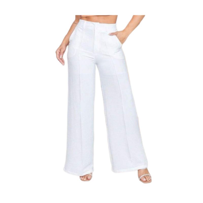 BAPU - Pantalón Mujer Tiro Alto Pierna Ancha Elástico Posterior