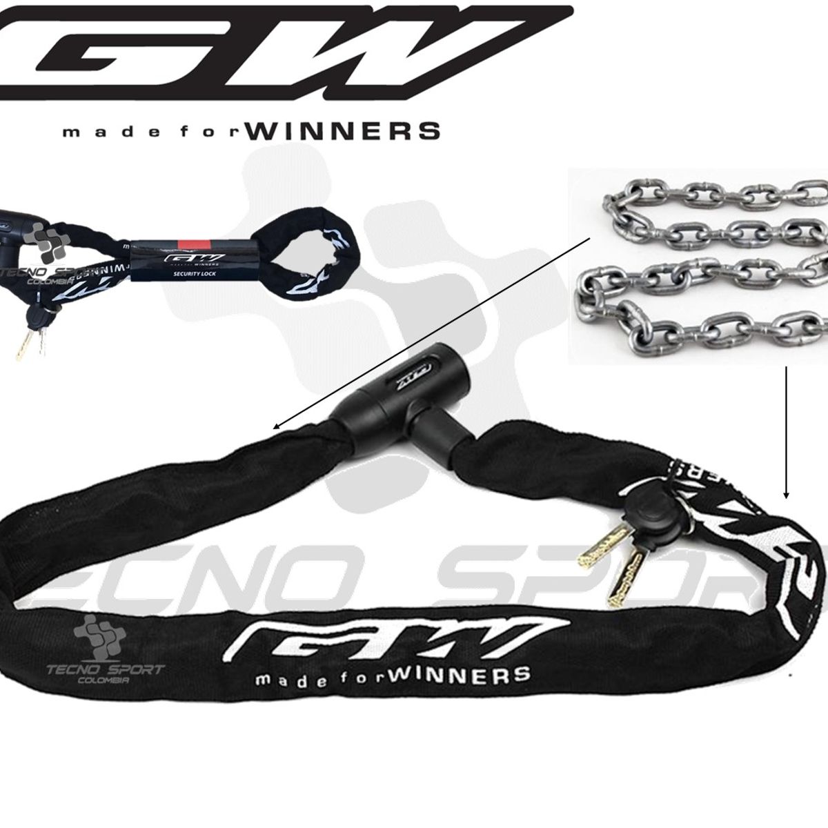GW - Candado Gw Cadena Seguridad Bicicleta Moto Multiusos