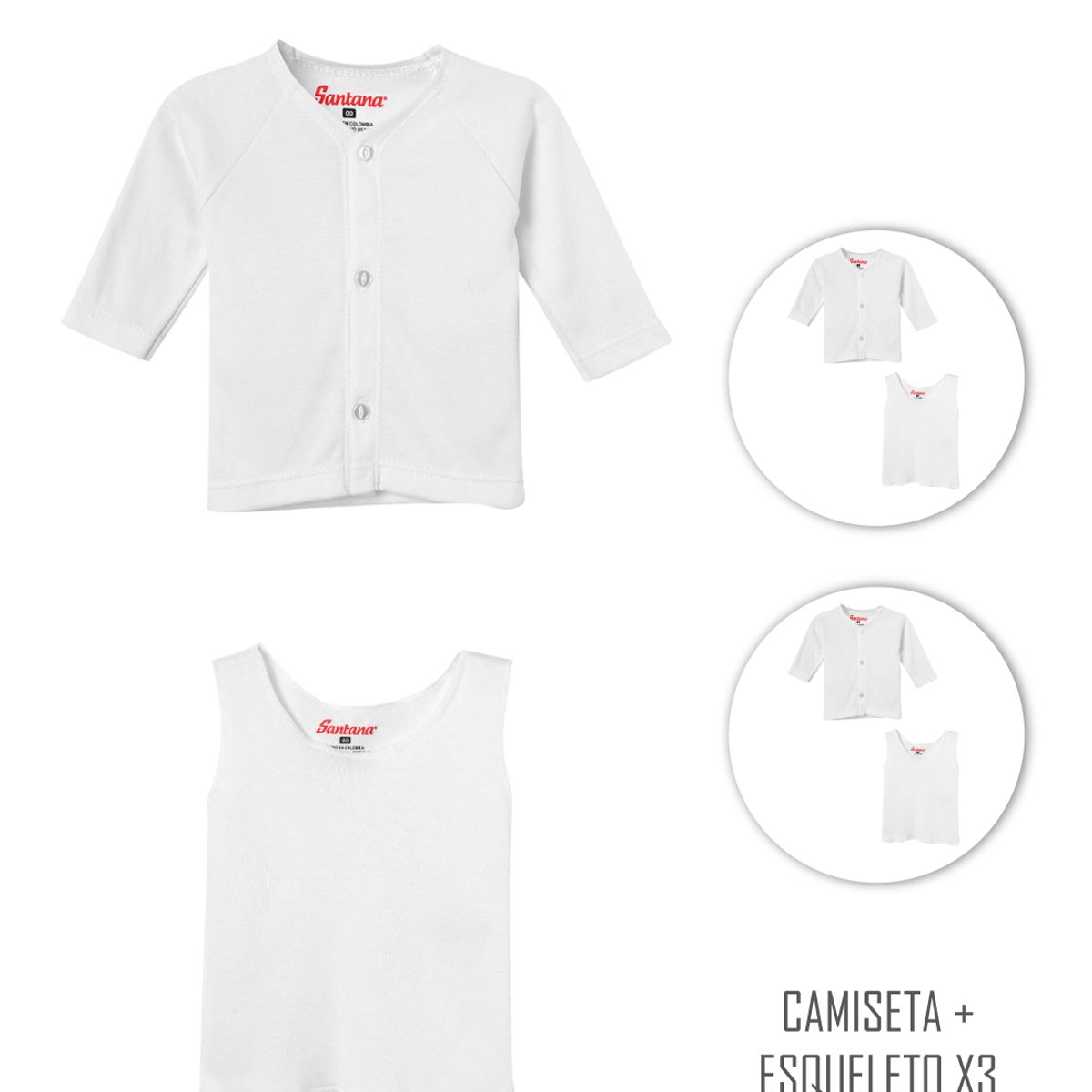 SANTANA - Combo X3 Juego Camiseta Manga Larga + Esqueleto Bebé Blanco Santana