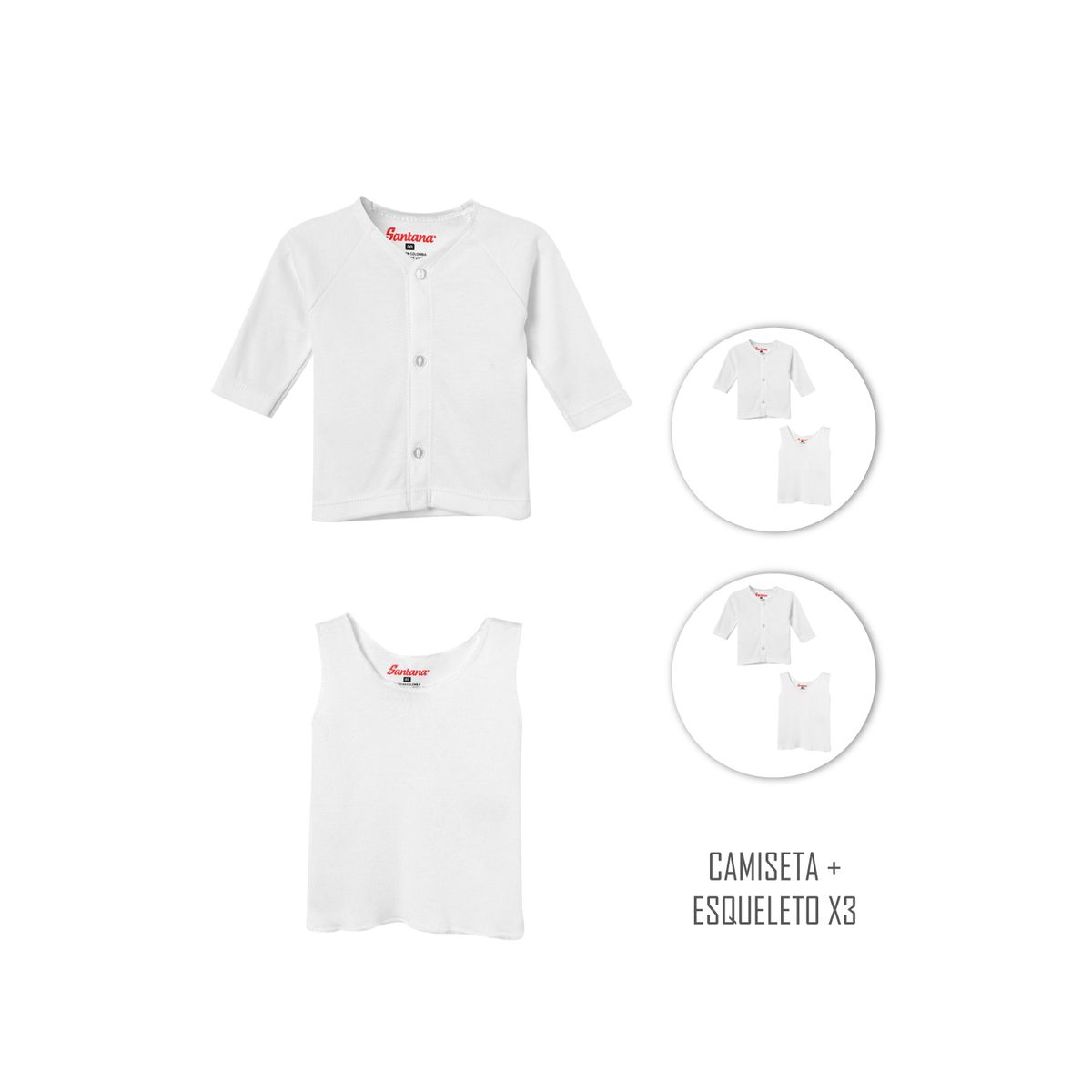 SANTANA - Combo X3 Juego Camiseta Manga Larga + Esqueleto Bebé Blanco Santana