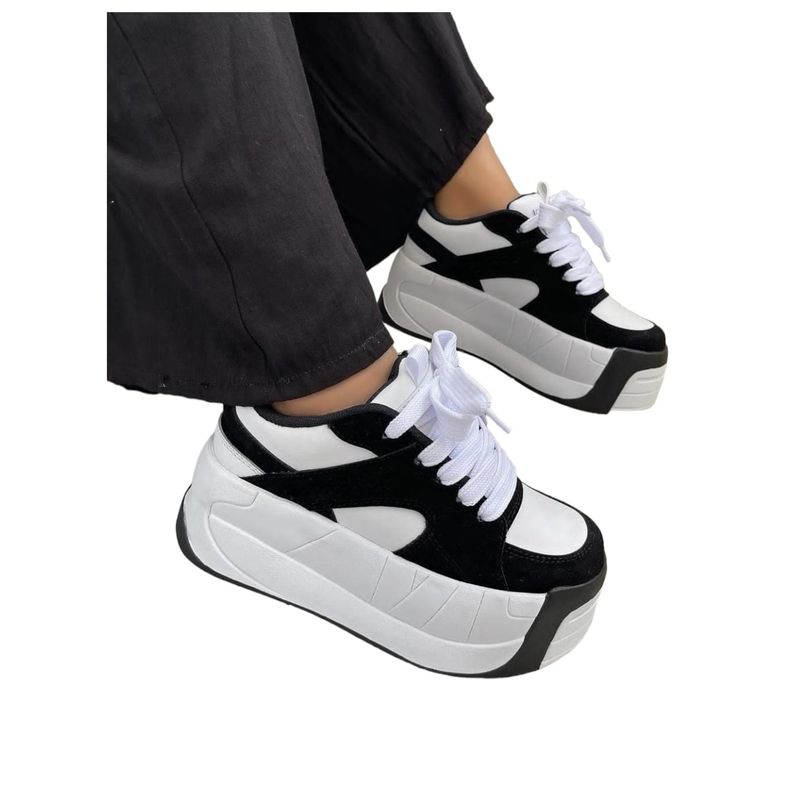 EVEGONZ - Zapatos Con Plataforma  Estilo Casual de Moda Blanco Negro