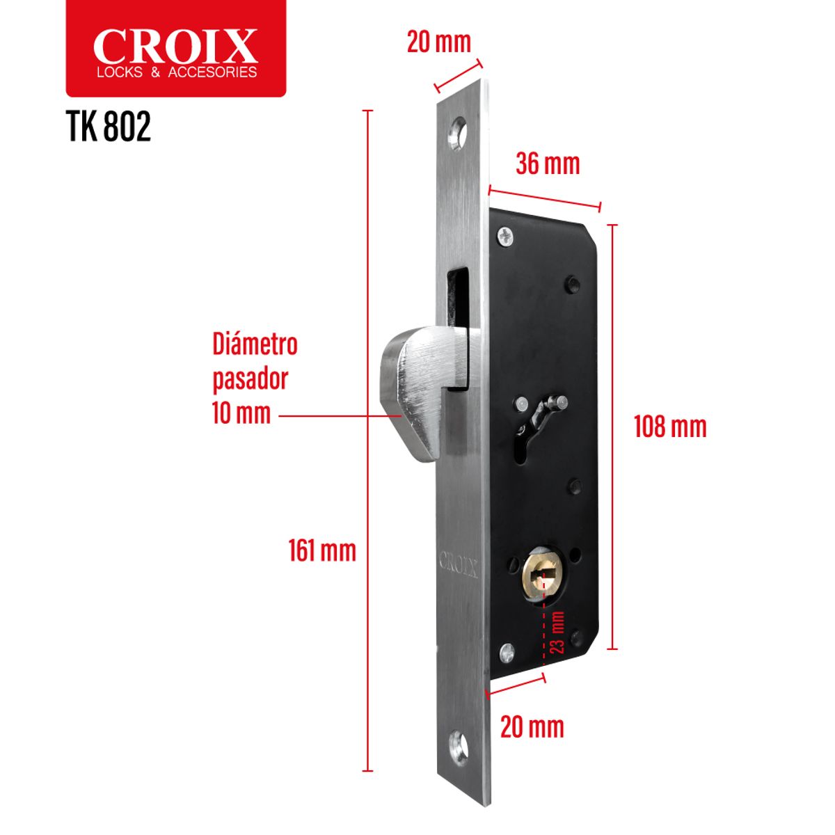 GENERICO - Cerradura auxiliar Croix llave tipo regata pasador de gancho - TK802
