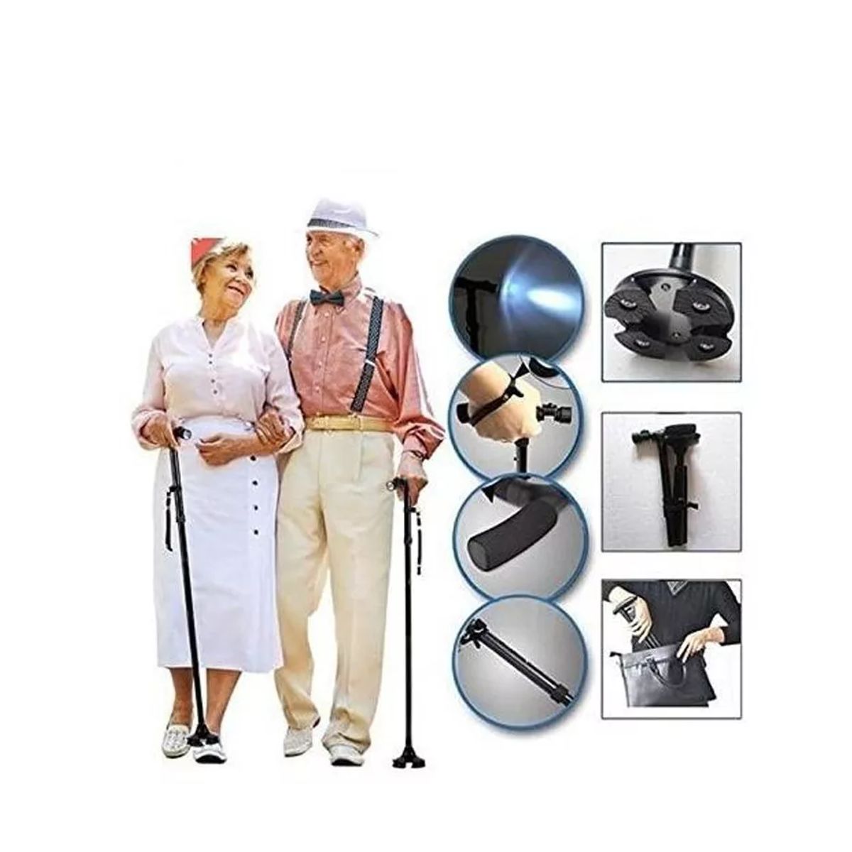 TRUSTY CANE - Trusty Cane Baston Ortopedico Plegable Con Linterna Luz Led Color Negro